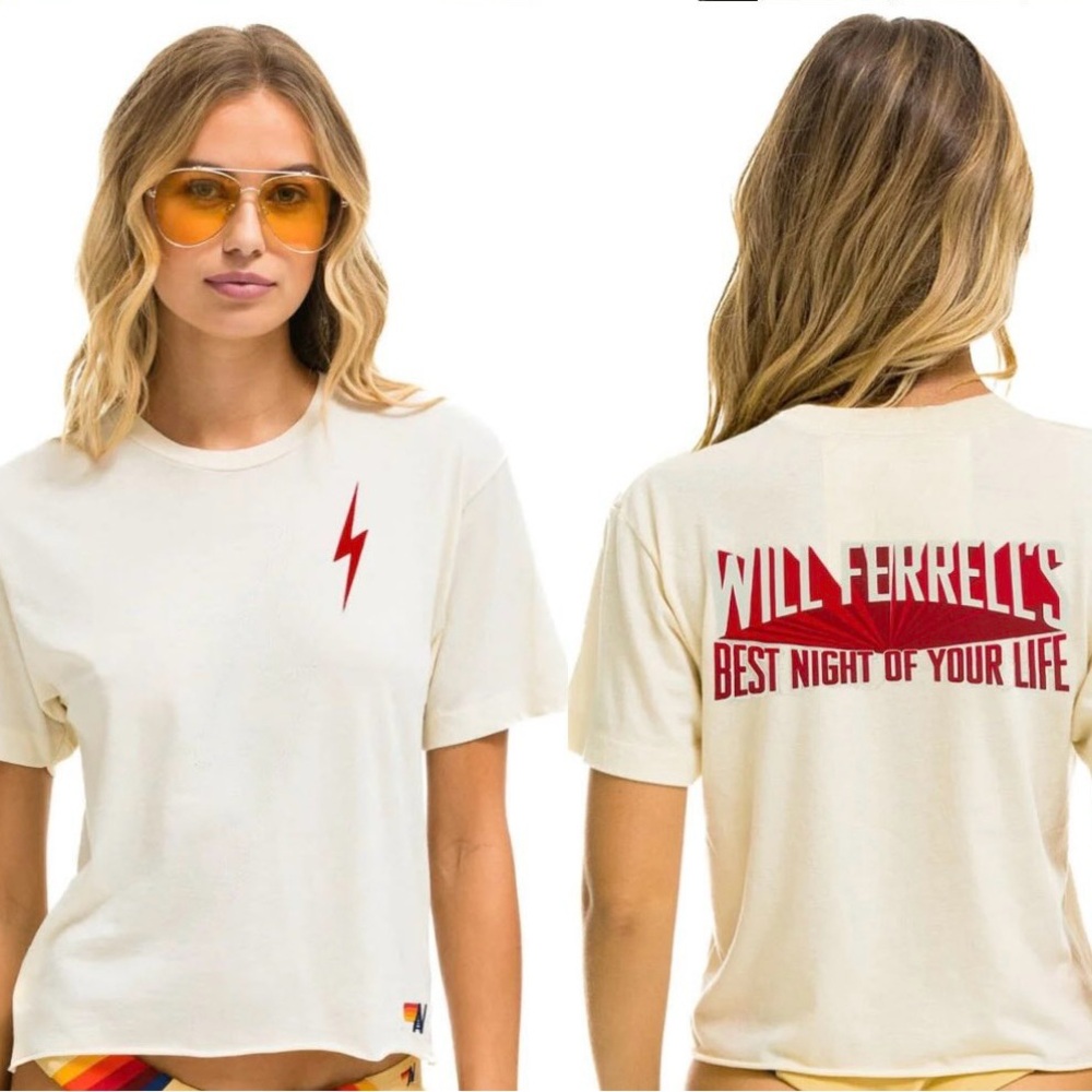 Aviator Nation Cream Tee with Red Graphic